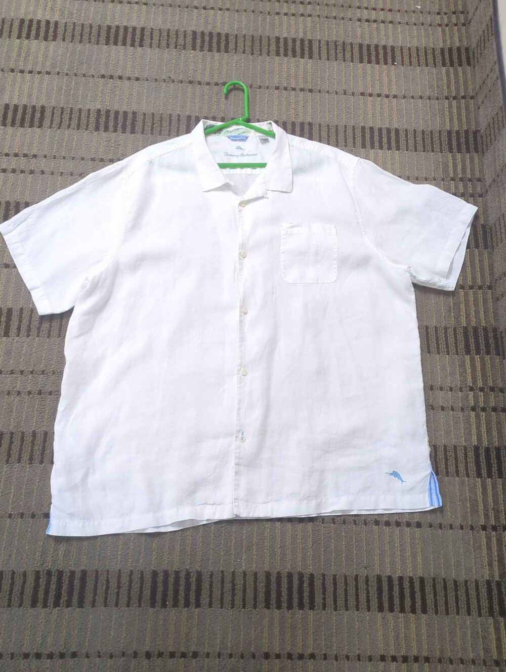 Tommy Bahama 100% Linen White Shirt with Light Blue Marlin Logo